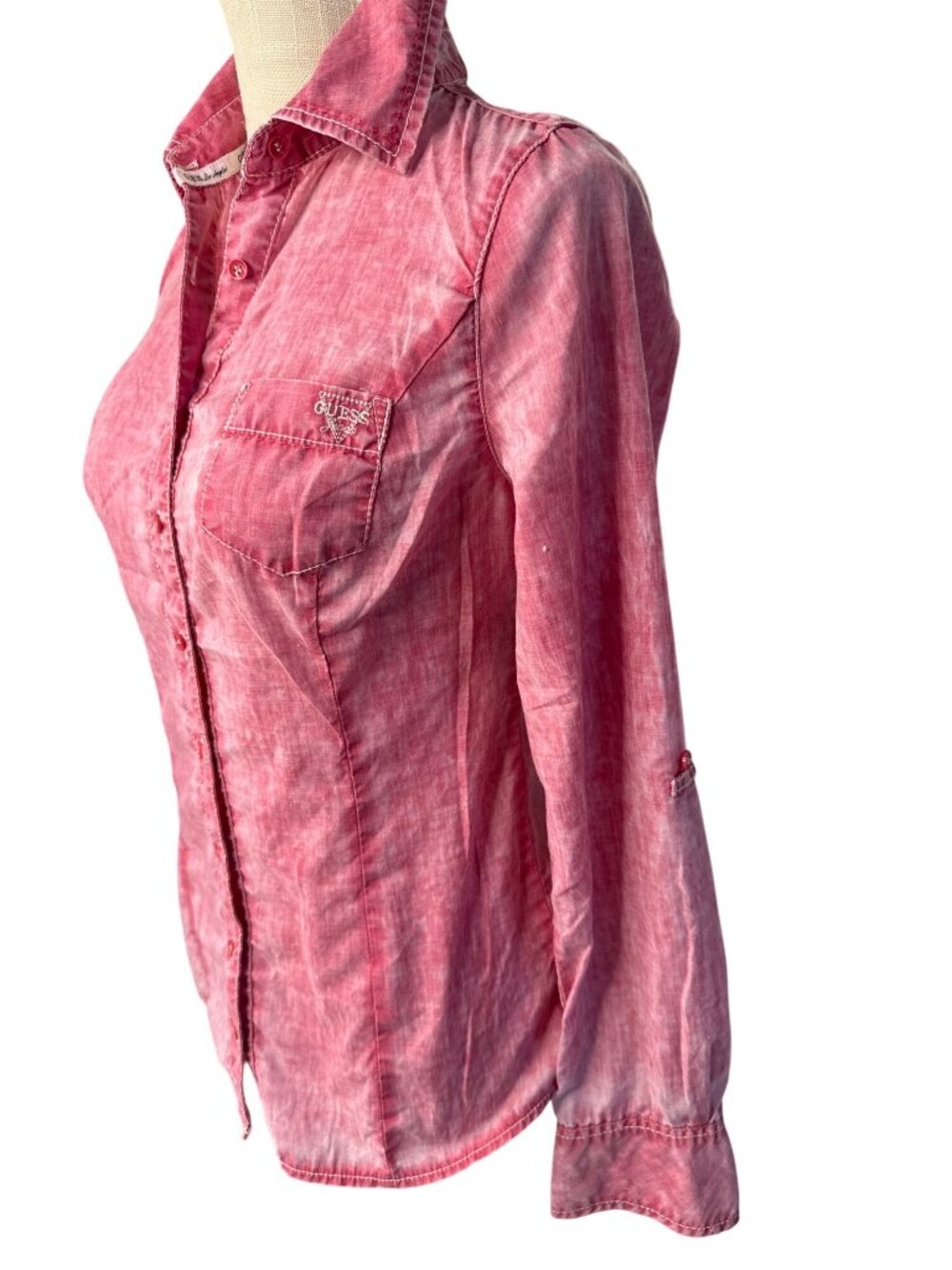 Guess Womens Pink Long Sleeve Button-Up Shirt Size S - Picture 2 of 10